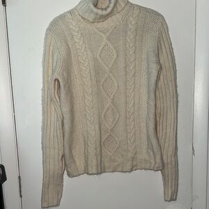 Banana Republic Cream Cable Knit Turtleneck Sweater Angora Lambswool Size L